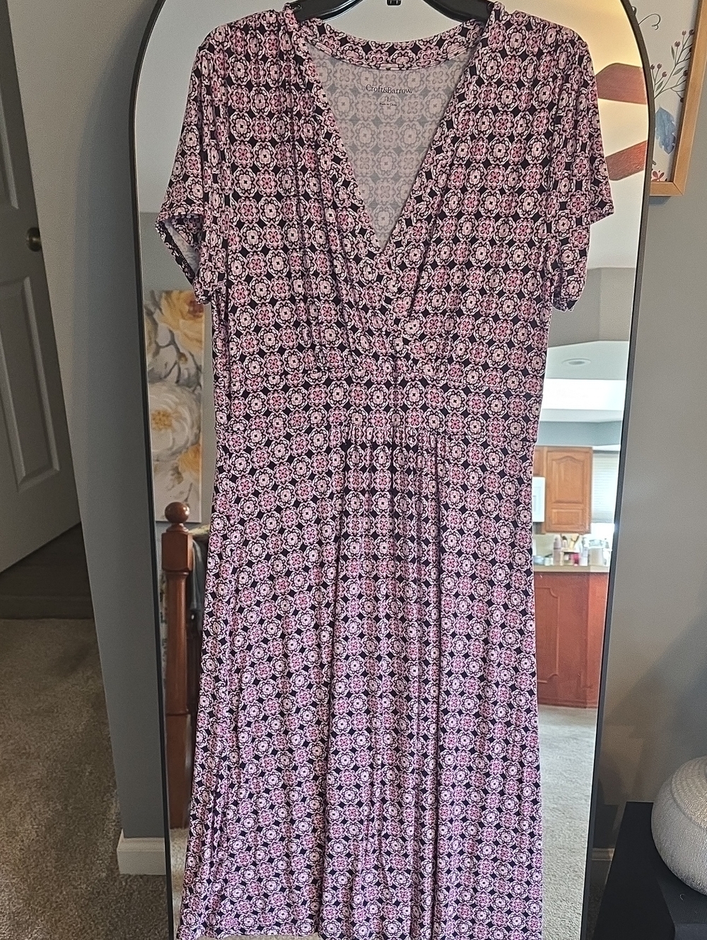 croft & barrow Pink Patterned V-Neck Maxi Dress